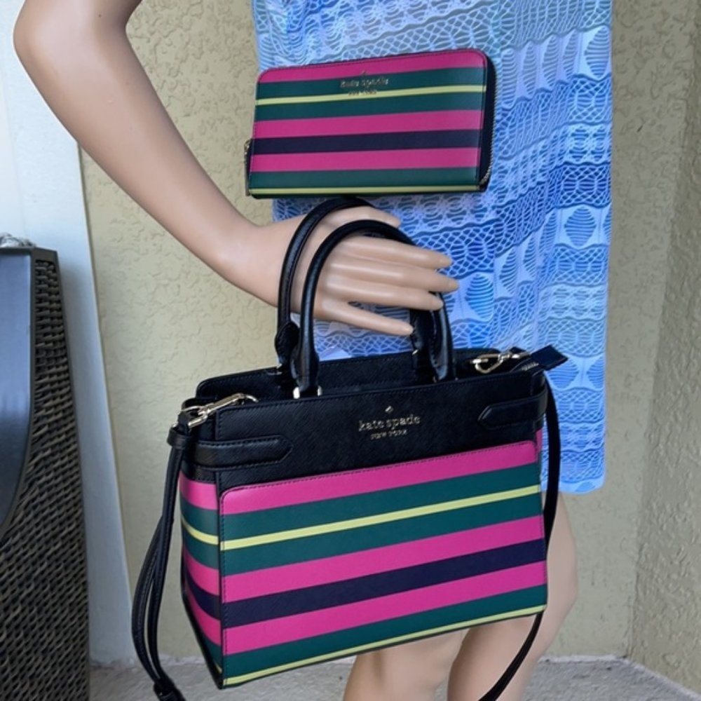 Kate Spade Staci Medium Satchel & Staci Wrapping Paper Stripes Wallet - Picture 5 of 16